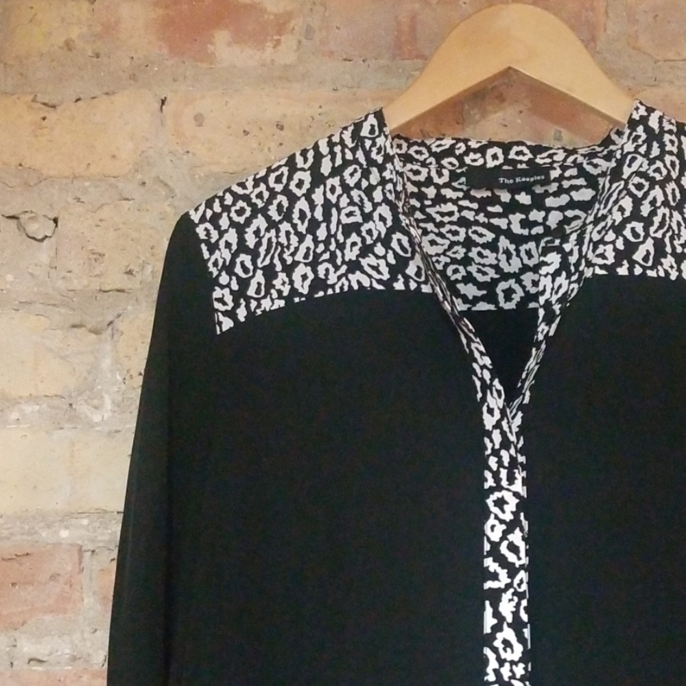 The Kooples Mixed Print Silk Button Down Blouse
